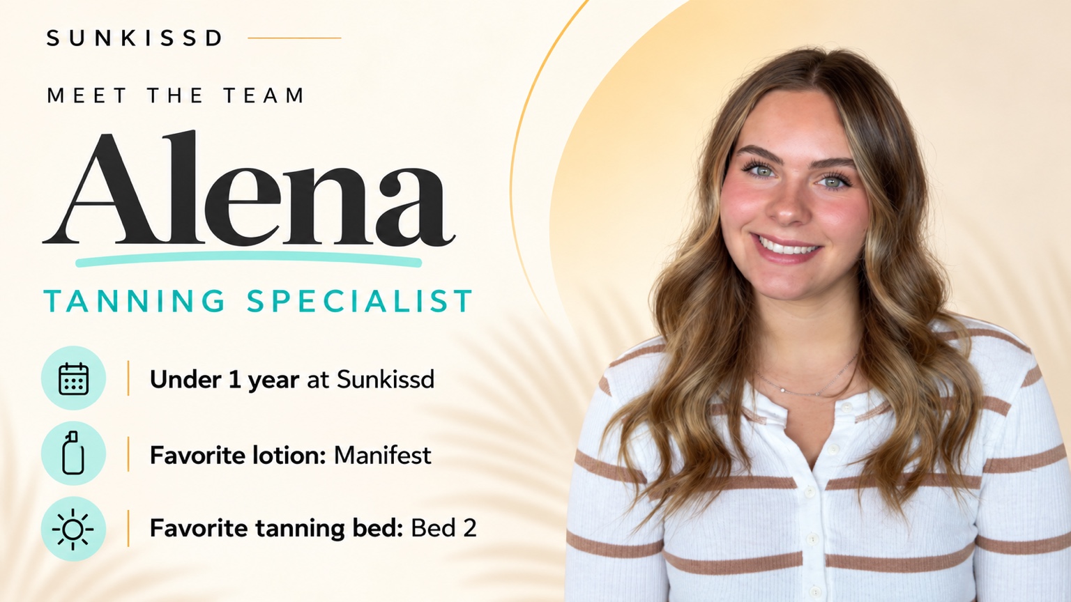 Sunkissd profile graphic featuring Alena, Tanning Specialist